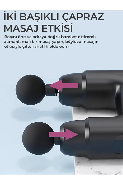 Relax Çift Başlıklı Darbeli Titreşimli Sporcu Şarjlı Masaj Tabancası Spor Aleti - 2