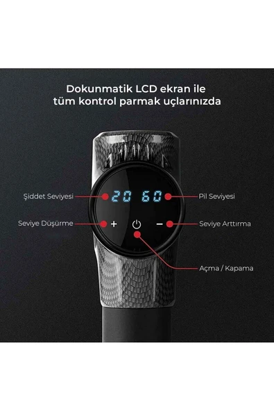 Relax Profesyonel 6 Başlıklı Şarjlı Sporcu Masaj Tabancası 30 Hız Kademeli + Çantalı - 4