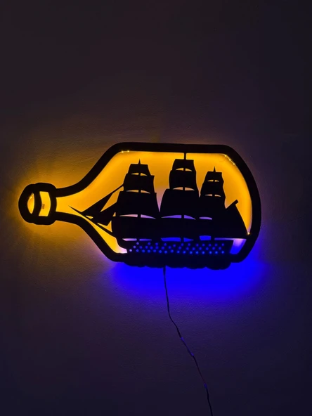 Gemi Temalı Led Işıklı Tablo