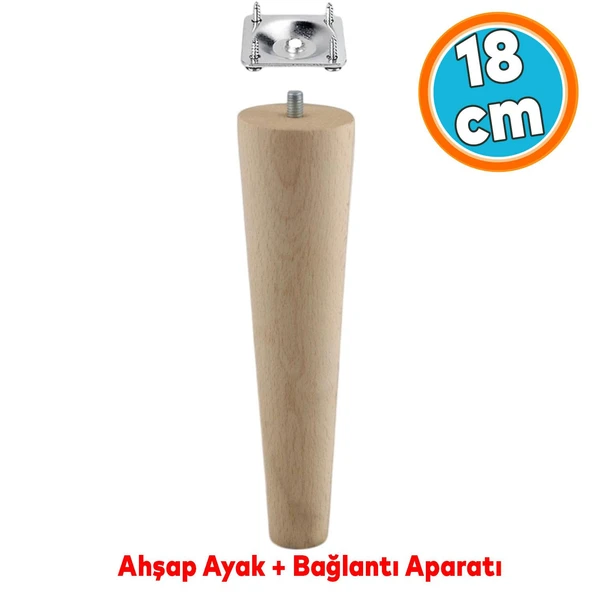 Ahşap Ayak Bağlantı Aparatlı Mobilya Koltuk Kanepe Sehpa Masa Ayağı Ayakları M8 Civatalı Ahşap 18 cm ürün görseli
