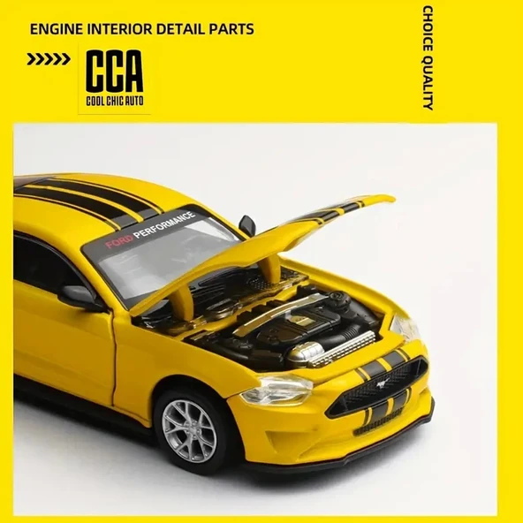 1 Kutu 1:42 Ford Mustang GT 2018 Sarı Araba Modeli Modifiye Edilebilir, Kapıları Açılabilir, Aksesuarları Değiştirilebil - 4