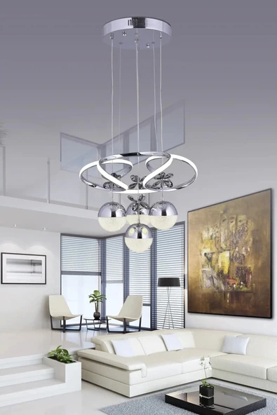 Papatya 3 Renk (Sarı Beyaz ve Gün Işığı) Krom Luxury Kumandalı Ledli Oturma Odası Avize ürün görseli 1