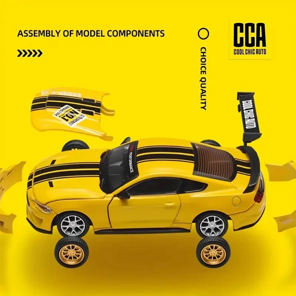 1 Kutu 1:42 Ford Mustang GT 2018 Sarı Araba Modeli Modifiye Edilebilir, Kapıları Açılabilir, Aksesuarları Değiştirilebil - 2