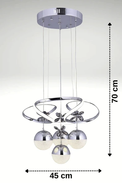 Papatya 3 Renk (Sarı Beyaz ve Gün Işığı) Krom Luxury Kumandalı Ledli Oturma Odası Avize - Resim 2