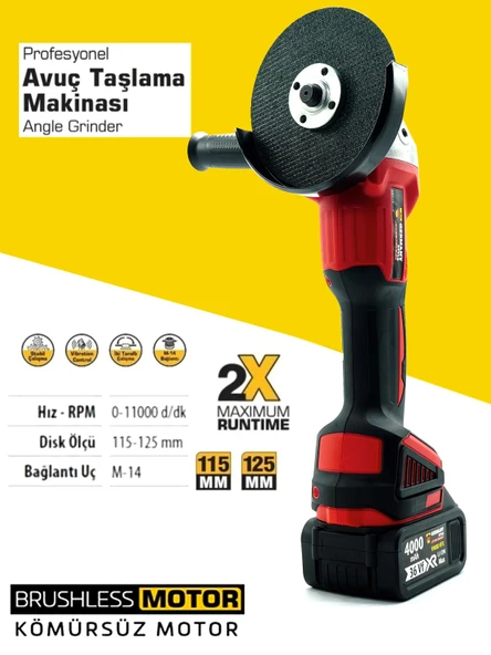 Germany Style Akülü Kırmızı Kömürsüz 4'lü Set Taşlama-Kırıcı Delici -Somun Sıkma-Vidalama Matkap - 2