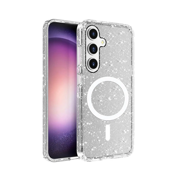 Galaxy S25 Plus Kılıf M-safe Şarj Özellikli Parlayan Simli Saydam Renkli Zore Allstar Kapak - 11