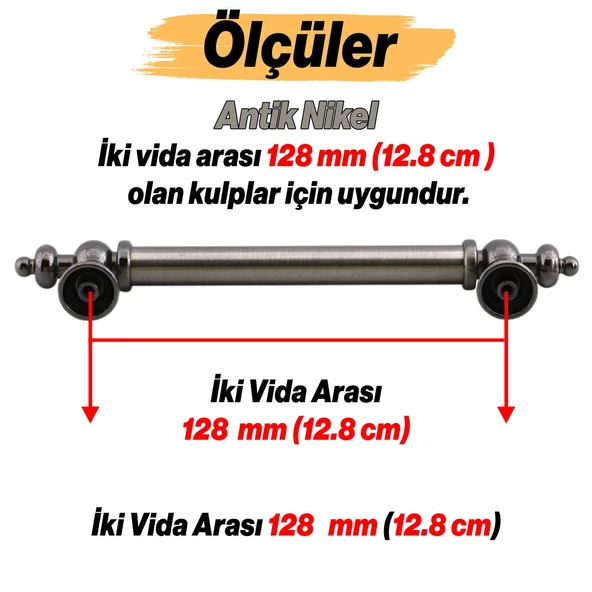 Osmanlı Antik Nikel Metal Kulp 128 mm Mobilya Çekmece Mutfak Dolabı Dolap Kapak Kulpları Kulb Kulpu - 3