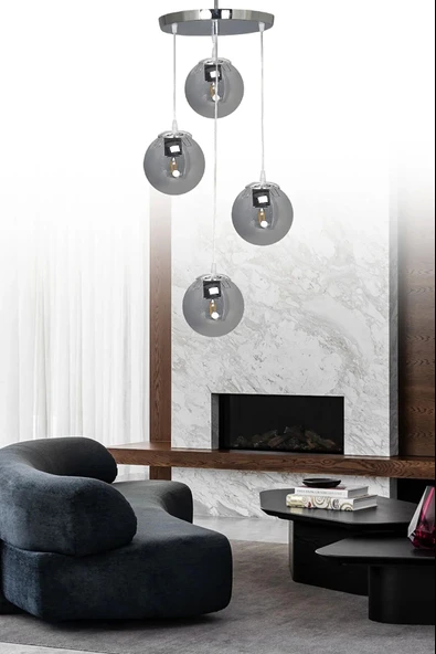 Sarkıt Tepsi Gümüş 4'lü Beyaz/Füme/Bal Camlı Avize ve Sarkıt Avize - Resim 2