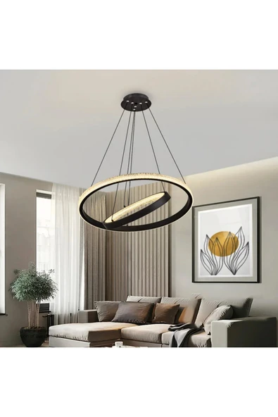 İkili Sarkıt Avize Siyah Salon ve Ledli Avize - Resim 2