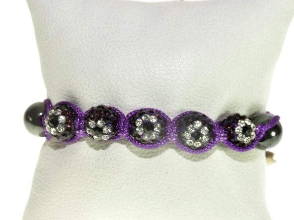 Swarovski Taşlı Şambala Nazar Boncuklu Örgü İp Mor Bileklik Hediyelik Bileklik - 4