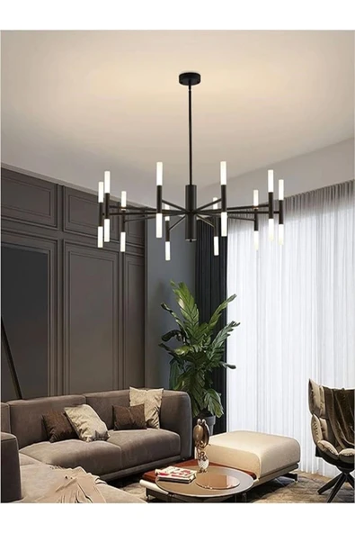 Ledli Plafonyer Modern Aydınlatma Siyah Sarkıt Ledli Salon Avize - 2