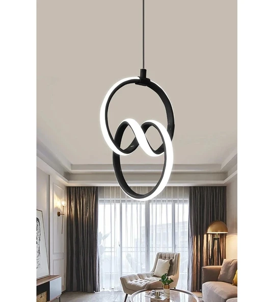 Modern Siyah Kasa Beyaz Işık İmza Ledli Oturma Odası Avize - 2