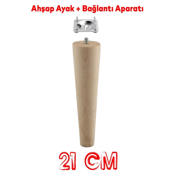 Ahşap Ayak Bağlantı Aparatlı Mobilya Koltuk Kanepe Sehpa Masa Ayağı Ayakları M8 Civatalı Ahşap 21 cm ürün görseli