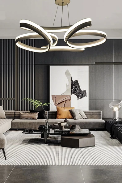 Yüksek Aydınlatmalı Kalın Kasa Papatya Model Siyah Led Avize