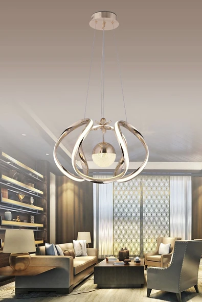 Nilüfer 3 Renk Gold ( Sarı Beyaz ve Gün Işığı ) Luxury Led Kristal Taşlı Avize