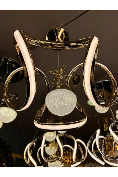 Nilüfer 3 Renk Gold ( Sarı Beyaz ve Gün Işığı ) Luxury Led Kristal Taşlı Avize - 5