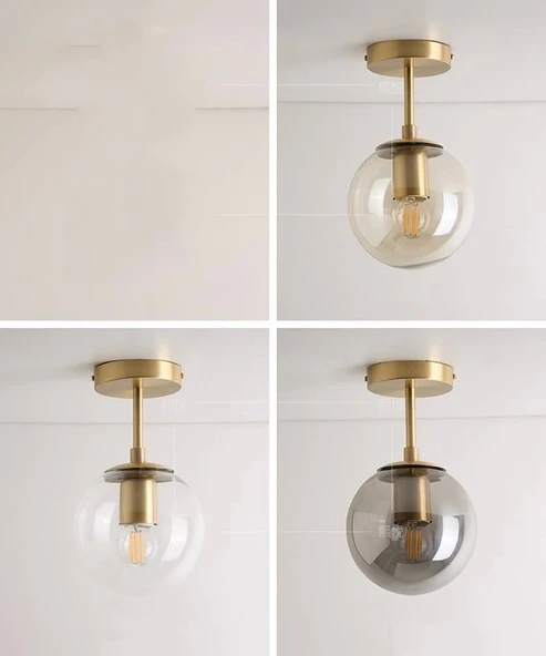 Mini Modern Spor Gold Füme Camlı Tavan Plofonyer - 3