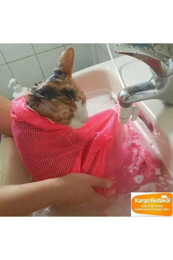 Kedi Yıkama Filesi Torbası Pet Yıkama Tırnak Kesme Filesi Evcil Hayvan Bakım Kesesi (pembe) - 5