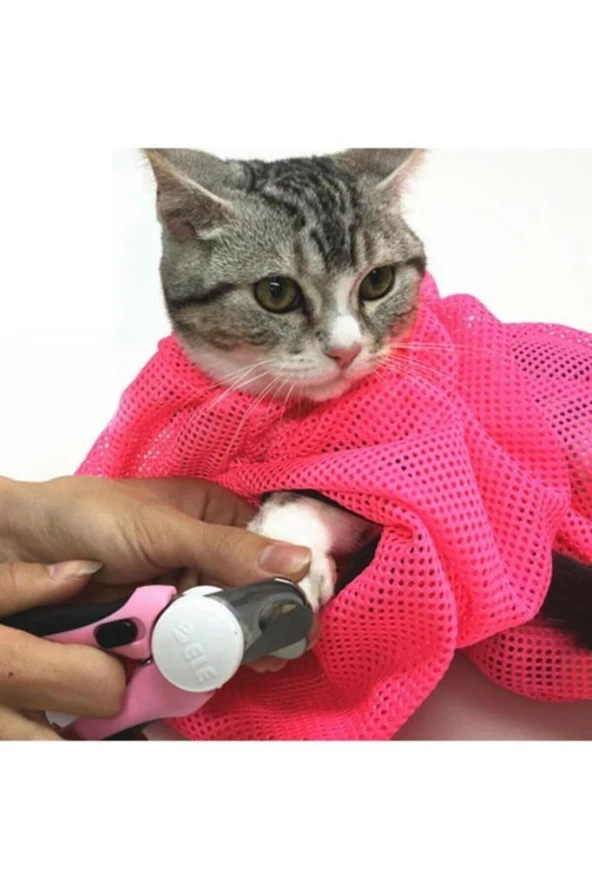 Kedi Yıkama Filesi Torbası Pet Yıkama Tırnak Kesme Filesi Evcil Hayvan Bakım Kesesi (pembe) - 6
