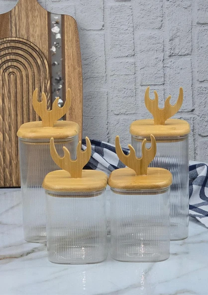 Hometarz Boynuz Şekilli Cam Kavanoz Seti - Borosilikat Cam Kavanoz Takımı - 4'lü Set