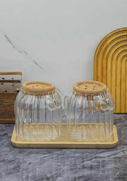 Ecolis Cam Yağdanlık Takımı - Mantar Kapaklı Yağlık Takımı - 2x750 ML