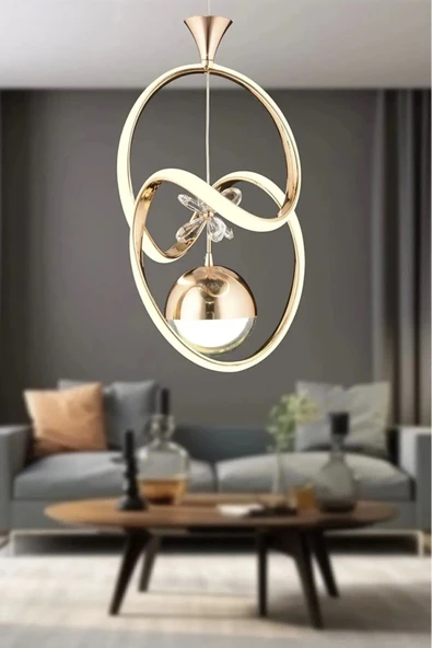Badem Modern Sarkıt Led Avize 3 Renk Toplu Kelebek Taşlı Gold Kaplamalı - 3