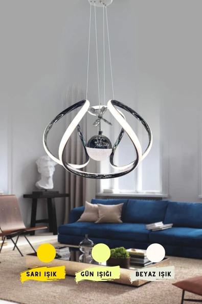 Modern Taşlı Toplu Krom Ledli Avize - 2