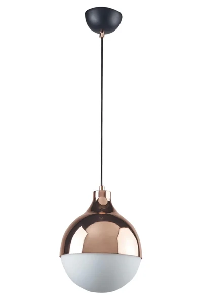 Rima Modern Retro Bakır Renk Beyaz Camlı Salon - Mutfak - Yatak Odası Tekli Avize