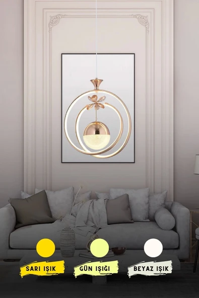 Sonsuz Tekli Kristal Toplu Bronz Ledli Aydınlatma 3 Renkli Işık