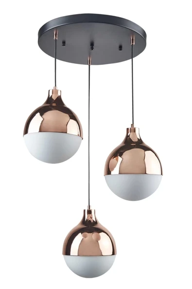 Modern Üçlü Sarkıt Retro Bakır Renk Beyaz Camlı Salon Avize - Resim 2