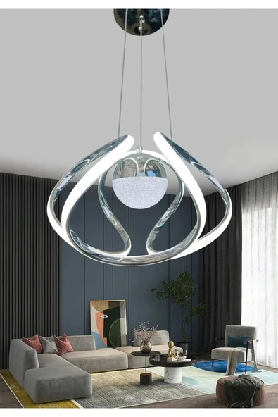 Modern Taşlı Toplu Krom Ledli Avize