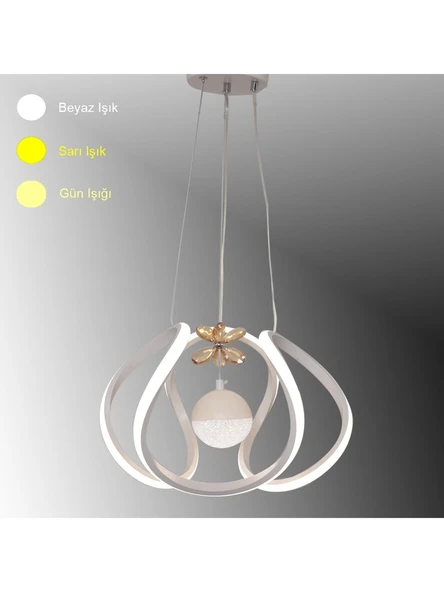 Kavis Modeli Mat Beyaz Tek Toplu 3 Renk Modüllü Ledli Avize - Resim 3