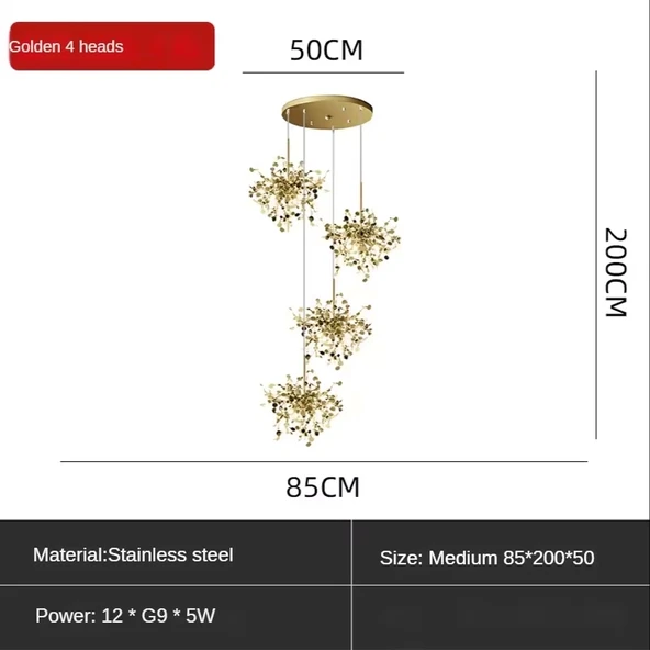 Yuvarlak Modern Dörtlü Pullu Altın Renkli Sarkıt Avize - 2