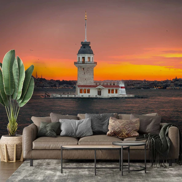 İstanbul Günbatımı Kızkulesi Manzaralı Duvar Kağıdı