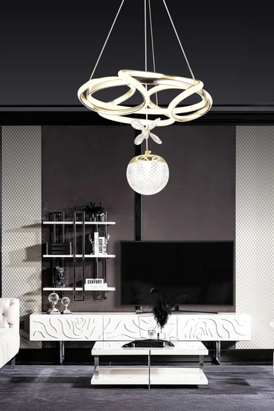 Modern Toplu Üç Renkli Gold Sarkıt Led Avize