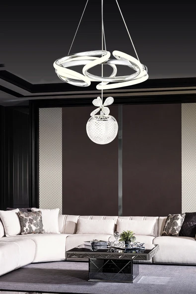 Modern Tekli Toplu Üç Renkli Krom Sarkıt Led Avize