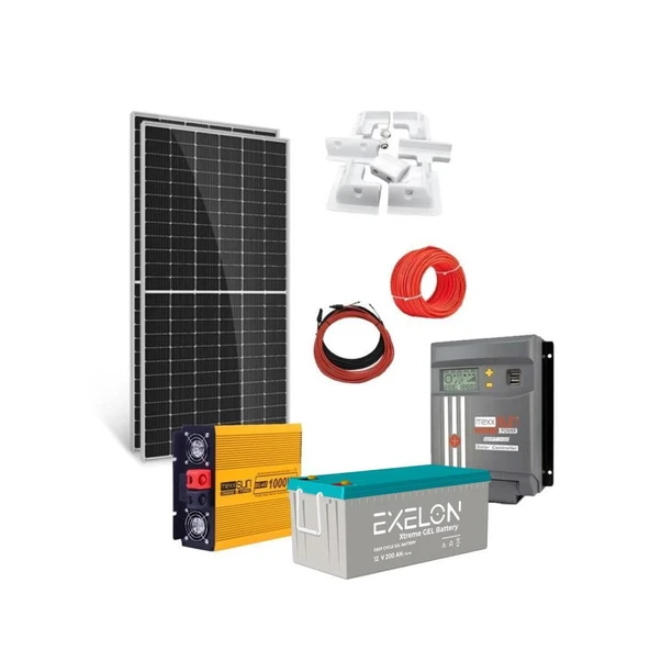 Karavan Solar Enerji Paketi 1000W Şarjlı İnverter 2x205W Güneş Paneli 200Ah Jel Akü MPPT Regülatör - 4