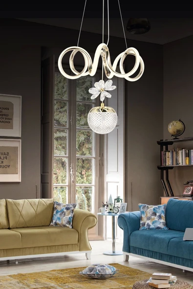 Modern Tek Toplu Üç Renkli Gold Sarkıt Led Avize