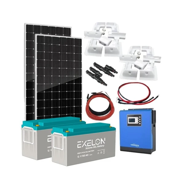Karavan Solar Enerji Paketi 3kVA MPPT İnverter 2x330W Güneş Paneli 2x150Ah Jel Akü ürün görseli