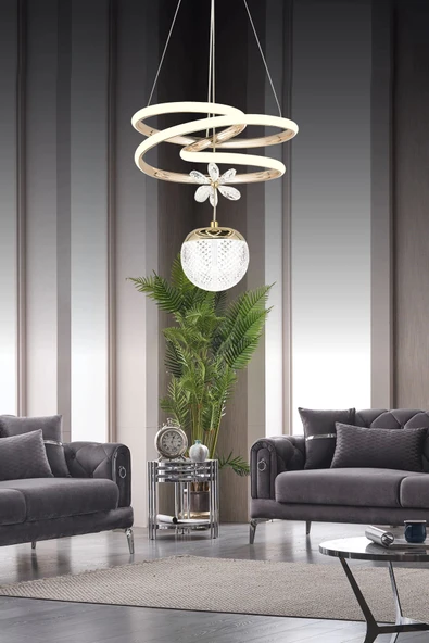 Modern Tek Toplu Kıvrımlı Üç Renkli Gold Sarkıt Led Avize