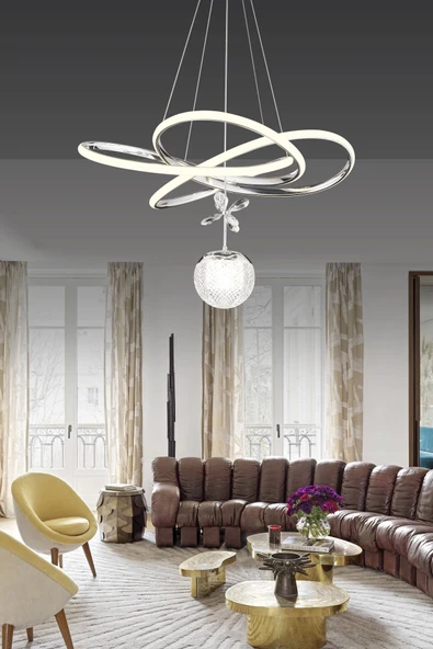 Modern Çift Yönlü Kıvrım Üç Renkli Krom Sarkıt Led Avize