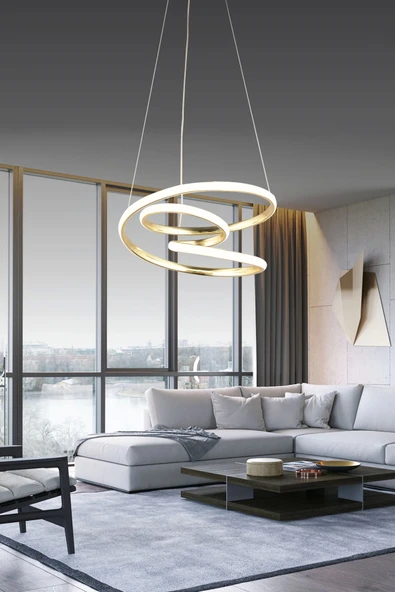 Modern Kıvrımlı Üç Renkli Gold Sarkıt Led Avize