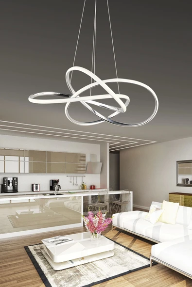 Modern Power Ledli Kıvrımlı Üç Renkli Krom Beyaz Sarkıt Led Avize