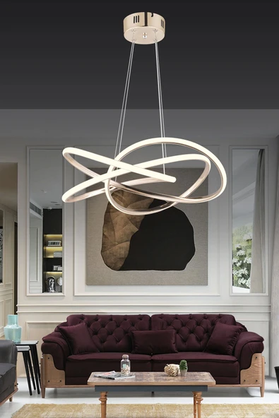 Modern Power Ledli Kıvrımlı Üç Renkli Gold Beyaz Sarkıt Led Avize