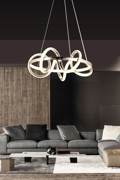 Modern Lüx Kıvrımlı Üç Renkli Gold Sarkıt Led Avize