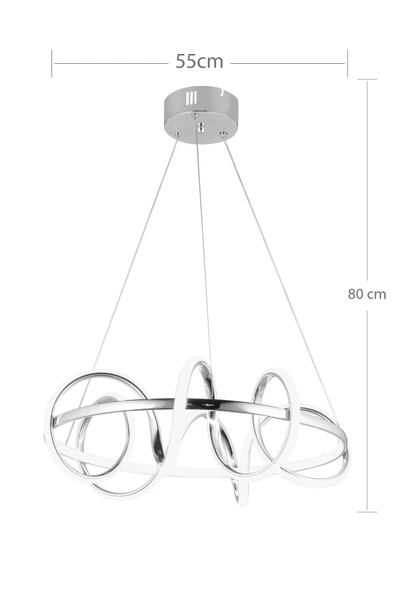 Modern Halkalı Kıvrımlı Üç Renkli Krom Sarkıt Led Avize - 2