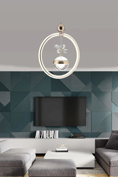 Modern Yuvarlak Tek Toplu Üç Renkli Gold Sarkıt Led Avize ve Ledli Avize