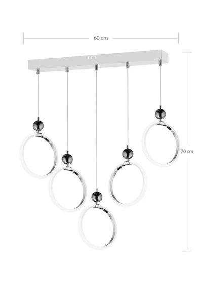 Modern Beşli Yuvarlak Üç Renkli Krom Yemek Odası Led Avize ve Yemek Odası Ledli Sarkıt Avize - Resim 2