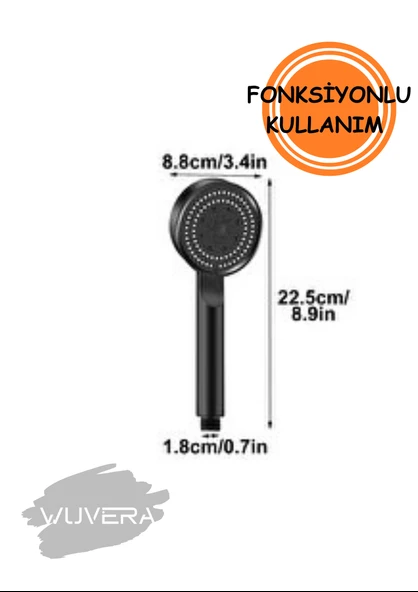 Wuvera Turbo Fan 5 Fonksiyonlu Su Tasarruflu Duş Başlığı – Yüksek Basınç ve Ayarlanabilir Akış - 2