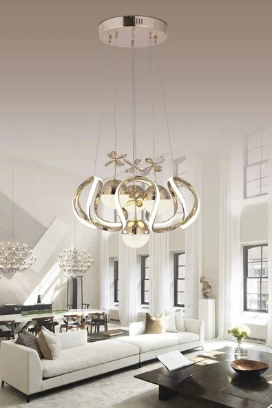 Heracles 3 Renk Gold ( Sarı Beyaz ve Gün Işığı ) Luxury Led Kristal Taşlı Avize ürün görseli 1